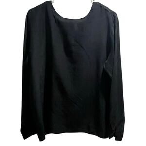 Oscar de la Renta Expressions Vintage Soft Black 100% Silk Long Sleeve Top sz LG